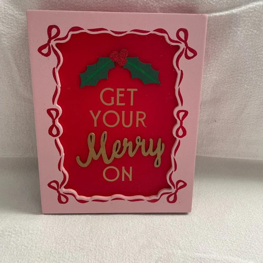 NWT Ashland Festive Holiday Sign with Holly - Red and Pink